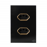 Conjunto Tomada Dupla 10a 4x2 - Novara Glass Preto Brilhante Gold